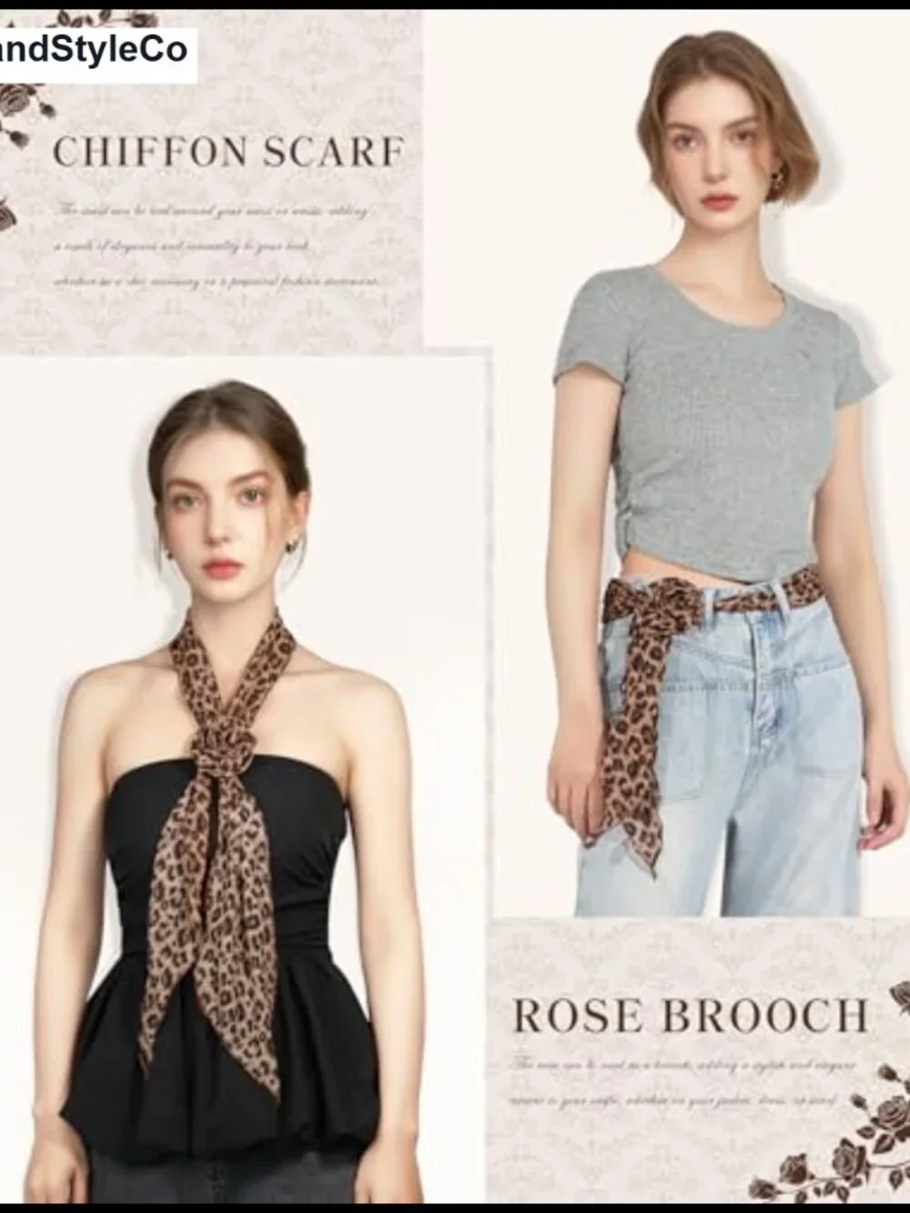 Chiffon Scarf with Removable Flower, Women's Fashion Scarf Headband